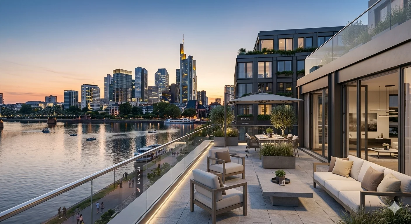 Penthouse-Terrasse mit Blick auf die Frankfurter Skyline